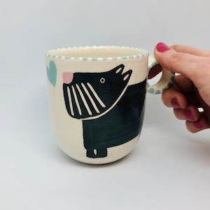 Handmade Ceramic Mug: Hand-Painted Black Scottie Dog, Handcrafted Pottery