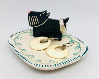 Handmade Ceramic Ring Holder Dish Hand Painted with a Scottie Dog, Scottie Lover Gift, Decorative Dish, Trinket Dish