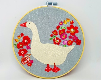 Goose Embroidery Hoop Art, Spring Vibes, Wall Hanging Embroidery Hoop, Hoop Art, Hand Embroidered Hoop, Unique Gift