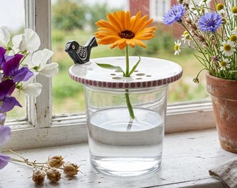 Handmade Ceramic Black Bird Flower Frog: Home Decor, Floral Arrangement Accessory, Handcrafted Pottery