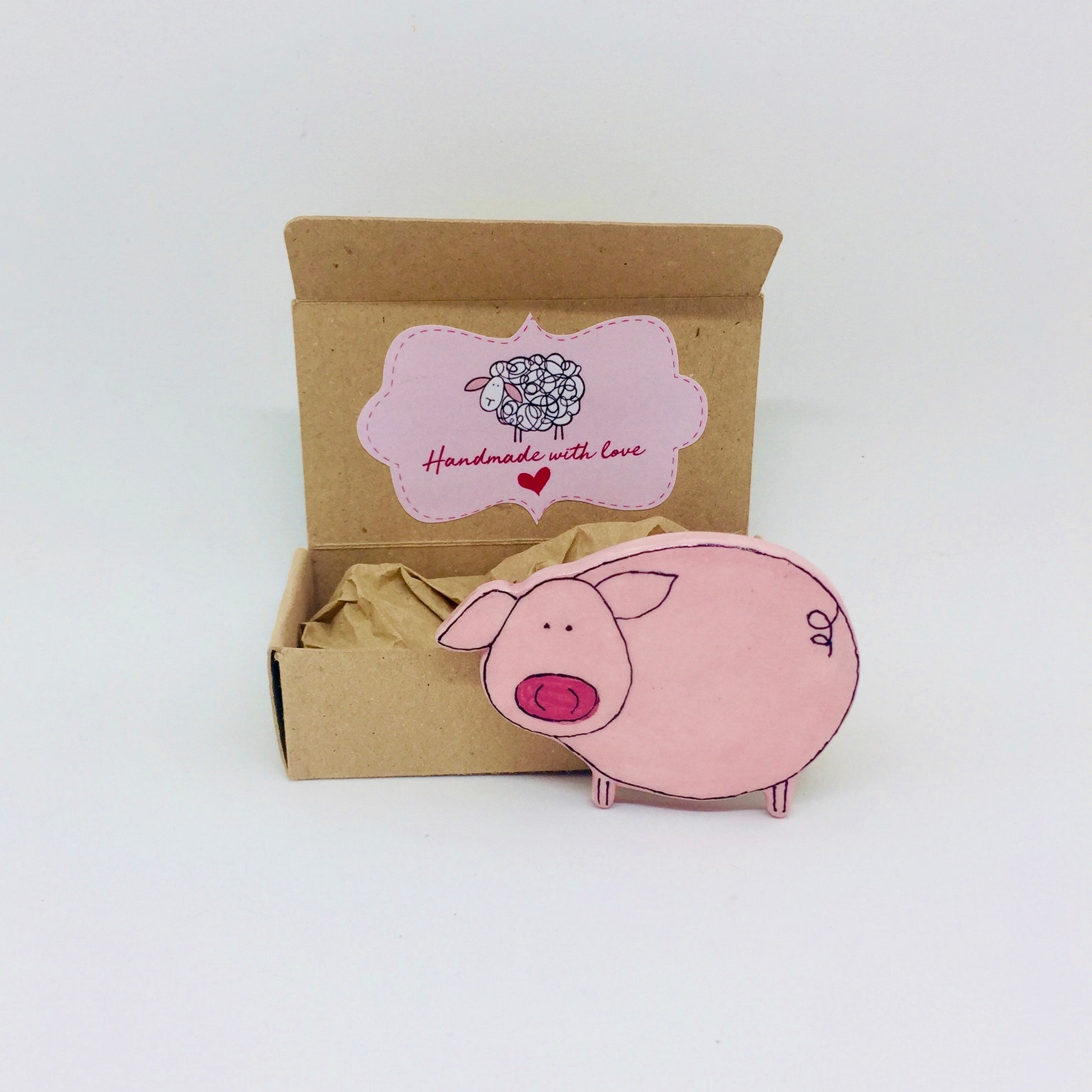 SarasFarmCeramics Handmade Piggy Ceramic Brooch