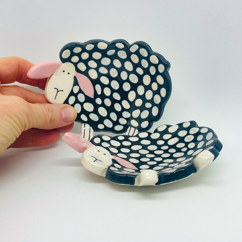 Handmade Ceramic Black Sheep Shaped Dish, Ring Holder Dish, Gift for a Sheep Lover, Black Sheep Trinket Dish image 3