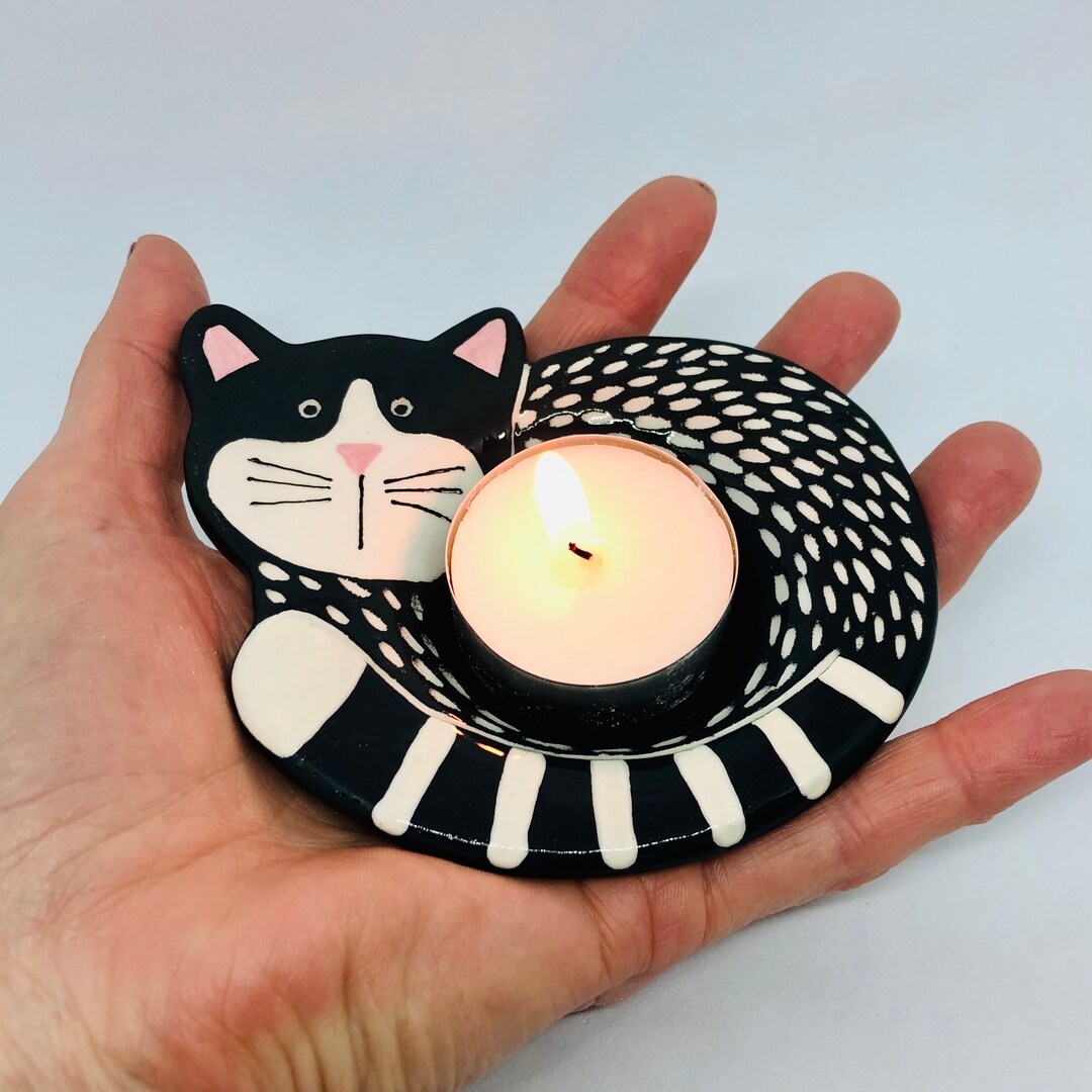 Handmade Ceramic Cat Tea Light Holder, Ceramic Tea Light, Handmade Tea