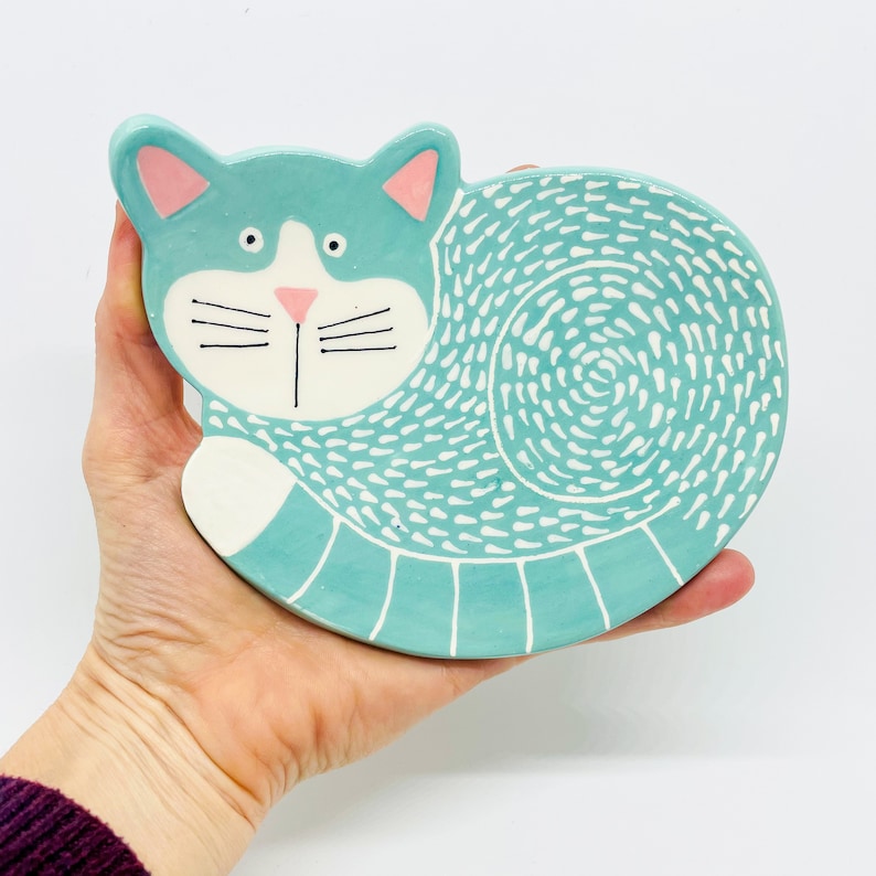 Handmade Ceramic Cat Shaped Bowl, Ceramics and Pottery, Hand Painted Cat Bowl, Cat Shaped Trinket Dish, Cat Shaped Pet Bowl image 3