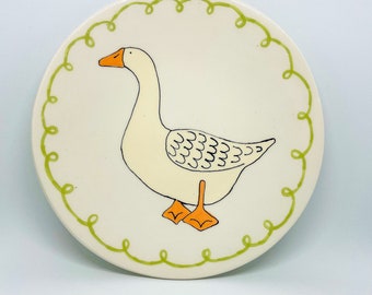 Handmade Ceramic Platter Hand Painted with a Goose, Hand Painted Plate, Handmade Tableware, Ornamental Plate