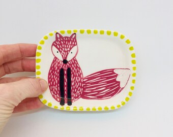 Handmade Ceramic Fox Soap Dish, Hand Painted Soap Dish, Bathroom Accessory, Housewarming Gift, Soap Dish Decorated with a Red Fox