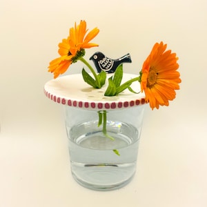 Handmade Ceramic Flower Frog: Black Bird Germinator, Home Decor
