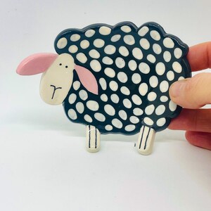 Handmade Ceramic Black Sheep Shaped Dish, Ring Holder Dish, Gift for a Sheep Lover, Black Sheep Trinket Dish image 2