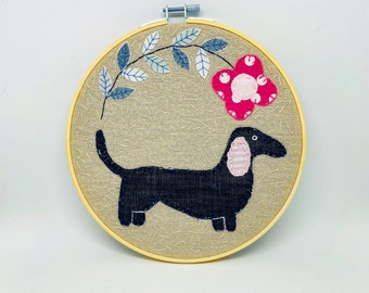 Dachshund Embroidery Hoop Art, Sausage Dog Lover, Wall Hanging Embroidery Hoop, Hoop Art, Hand Embroidered Hoop, Unique Gift