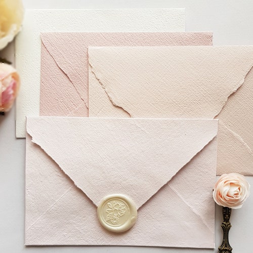 Deckle Edge Envelope . Handmade Paper . Dusty Rose Etsy
