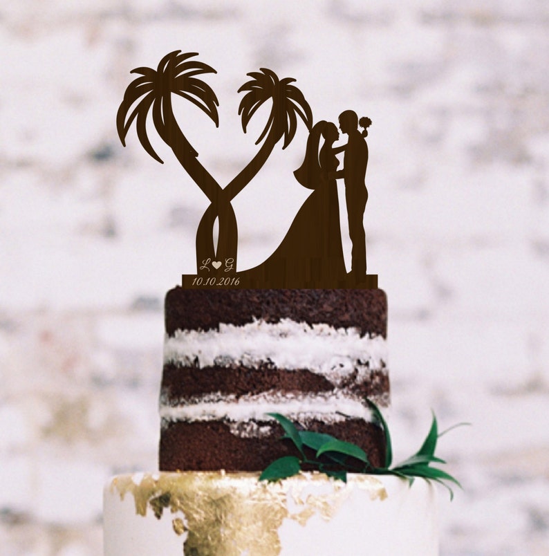 Wedding Cake Topper Palm Cake Topper Bride Groom Silhouette Etsy