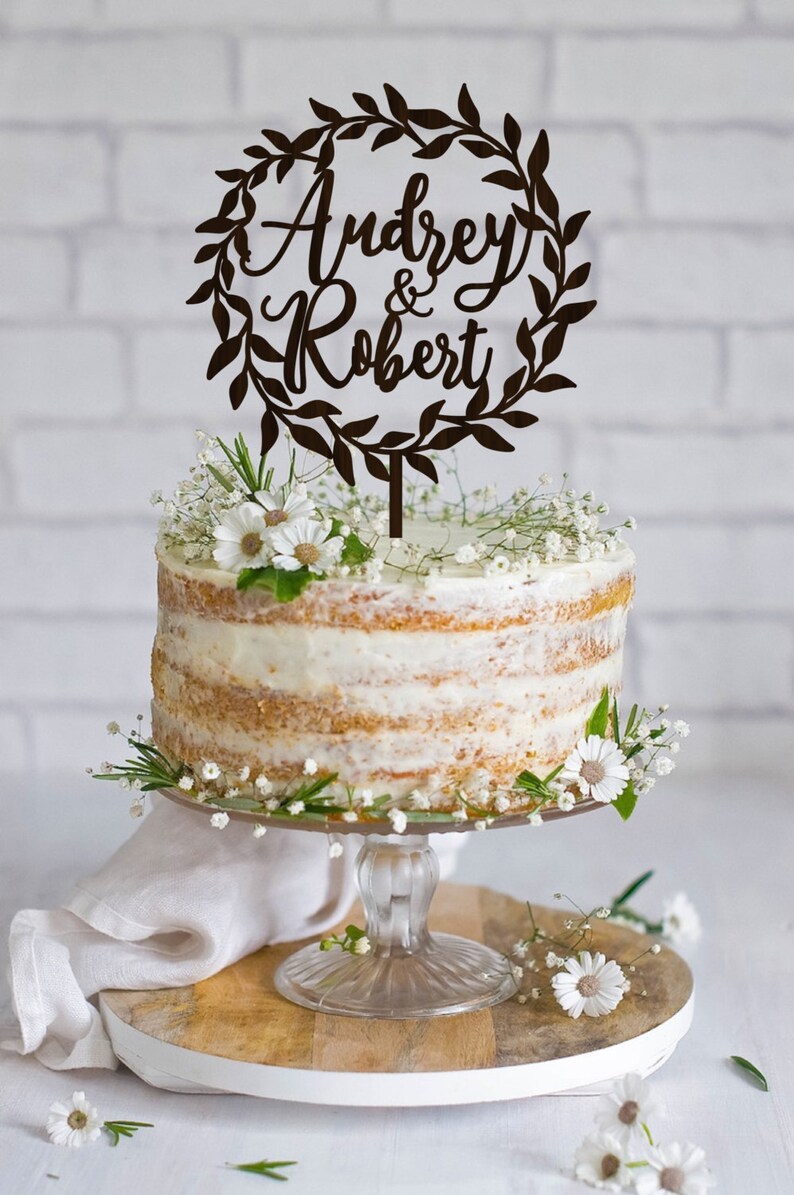 Wedding Cake Topper Wreath Cake Topper Personalized Wedding Etsy