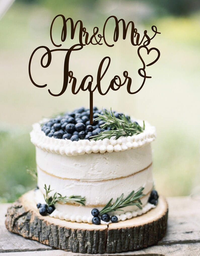 Wedding Cake Topper Mr And Mrs Wood Personalized Wedding Cake Etsy