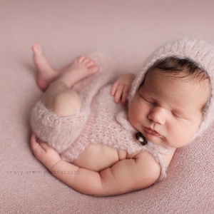 Baby Prop Overalls set, Newborn Photo Prop, Overalls, set, bonnet hat, pixie hat, newborn set, Photography Prop, Baby Prop, knit set
