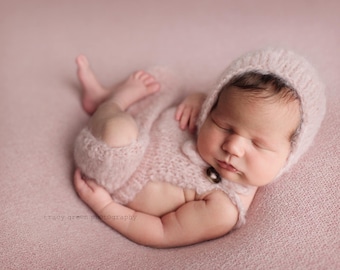 Baby Prop Overalls set, Newborn Photo Prop, Overalls, set, bonnet hat, pixie hat, newborn set, Photography Prop, Baby Prop, knit set