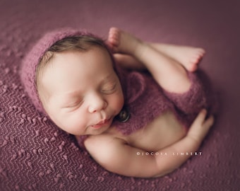 Baby Prop Overalls set, Newborn Photo Prop, Overalls, set, bonnet hat, pixie hat, newborn set, Photography Prop, Baby Prop, knit set