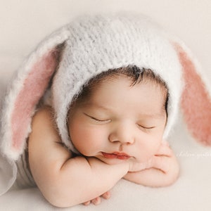 bunny bonnet, bunny hat, bunny ears, baby hat, bonnet, bunny photo prop, newborn photo prop, easter prop, knit easter hat