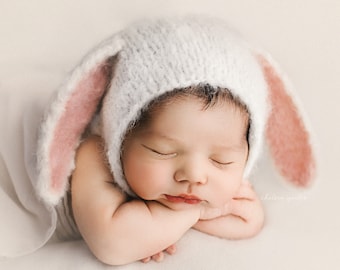 bunny bonnet, bunny hat, bunny ears, baby hat, bonnet, bunny photo prop, newborn photo prop, easter prop, knit easter hat