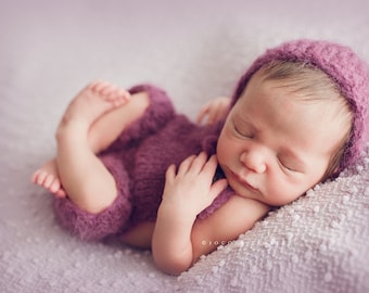 Baby Prop Overalls set, Newborn Photo Prop, Overalls, set, bonnet hat, pixie hat, newborn set, Photography Prop, Baby Prop, knit set