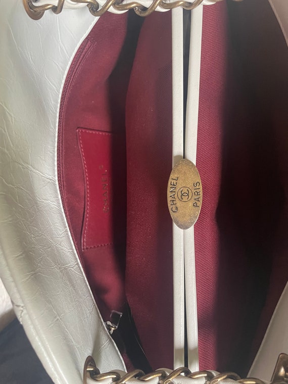 CHANEL White Bowling Bag with Gold Hardware Gem