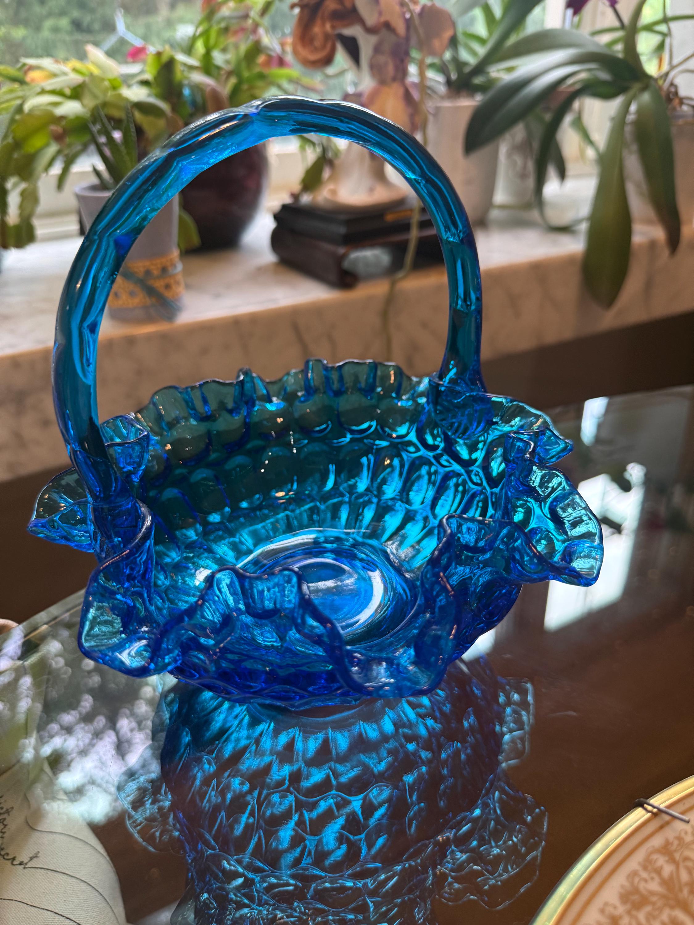 Fenton Blue Basket - Etsy