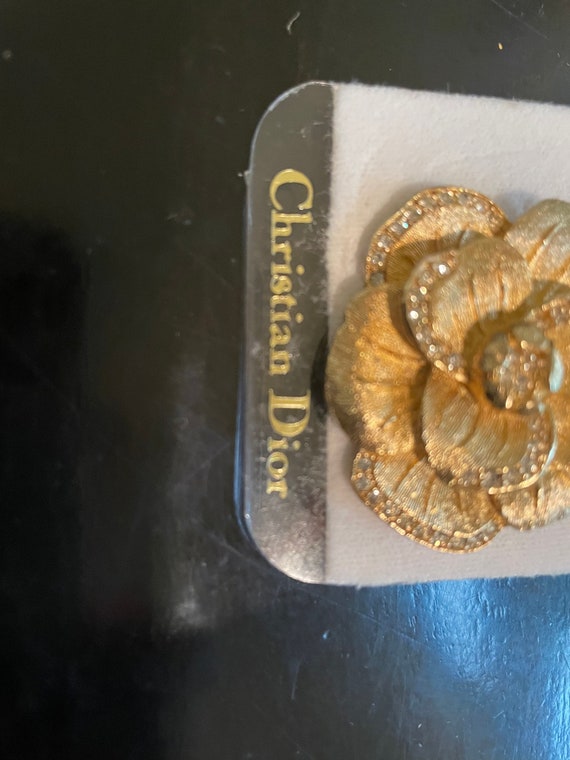 Christian Dior Rose Brooch Gold with Crystals Gem