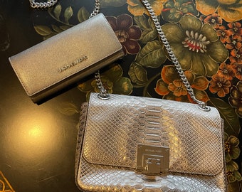 Michael Kors Silver Handbag and Silver Wallet