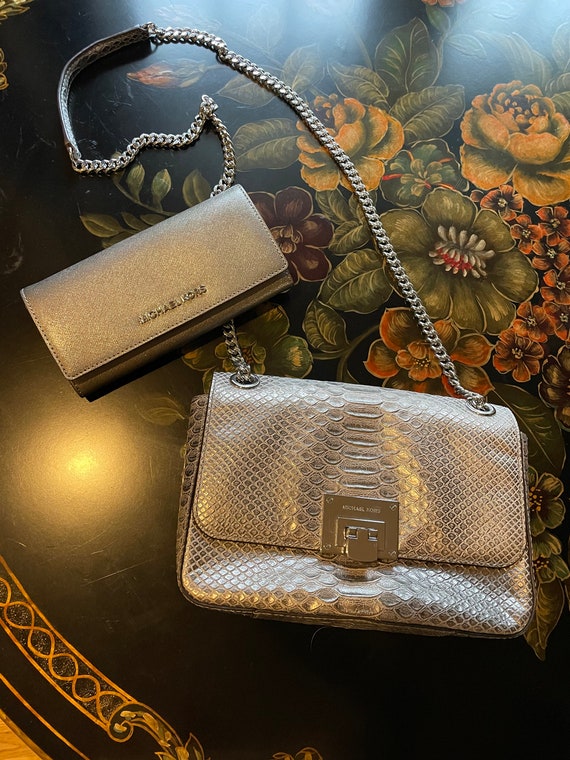 Michael Kors Silver Handbag and Silver Wallet