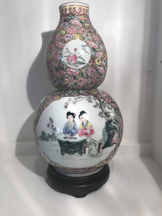 Exquisite Antique Oriental Double Gourd Shape Vase 13 Etsy