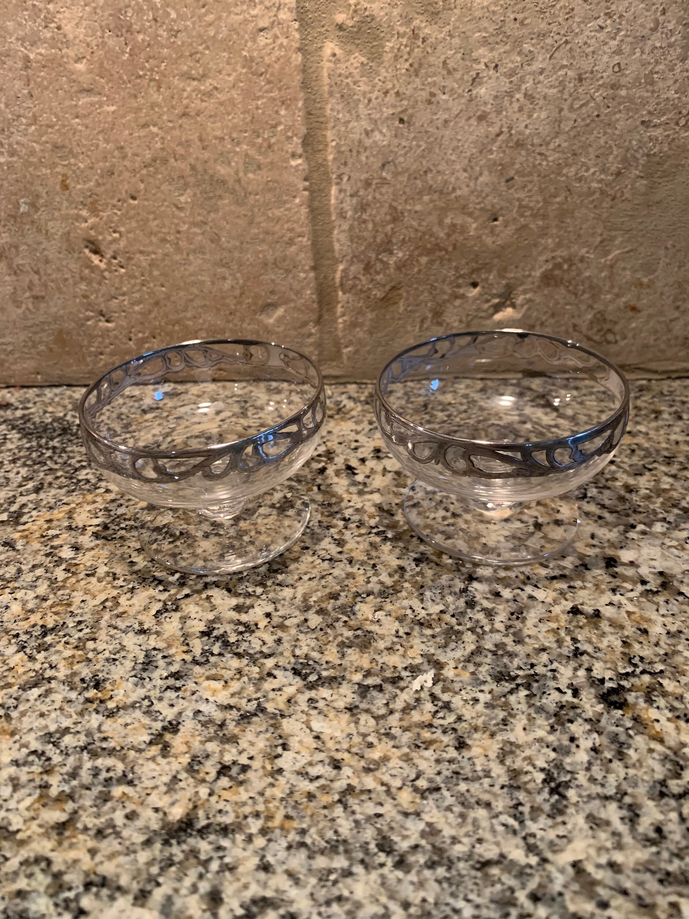 Footed Glass Salt Cellars With a Sterling Rim Set of Two Etsy