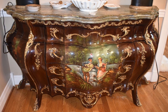 Gorgeous Rare French Large Antique Marble Top Dresser Bombe Etsy