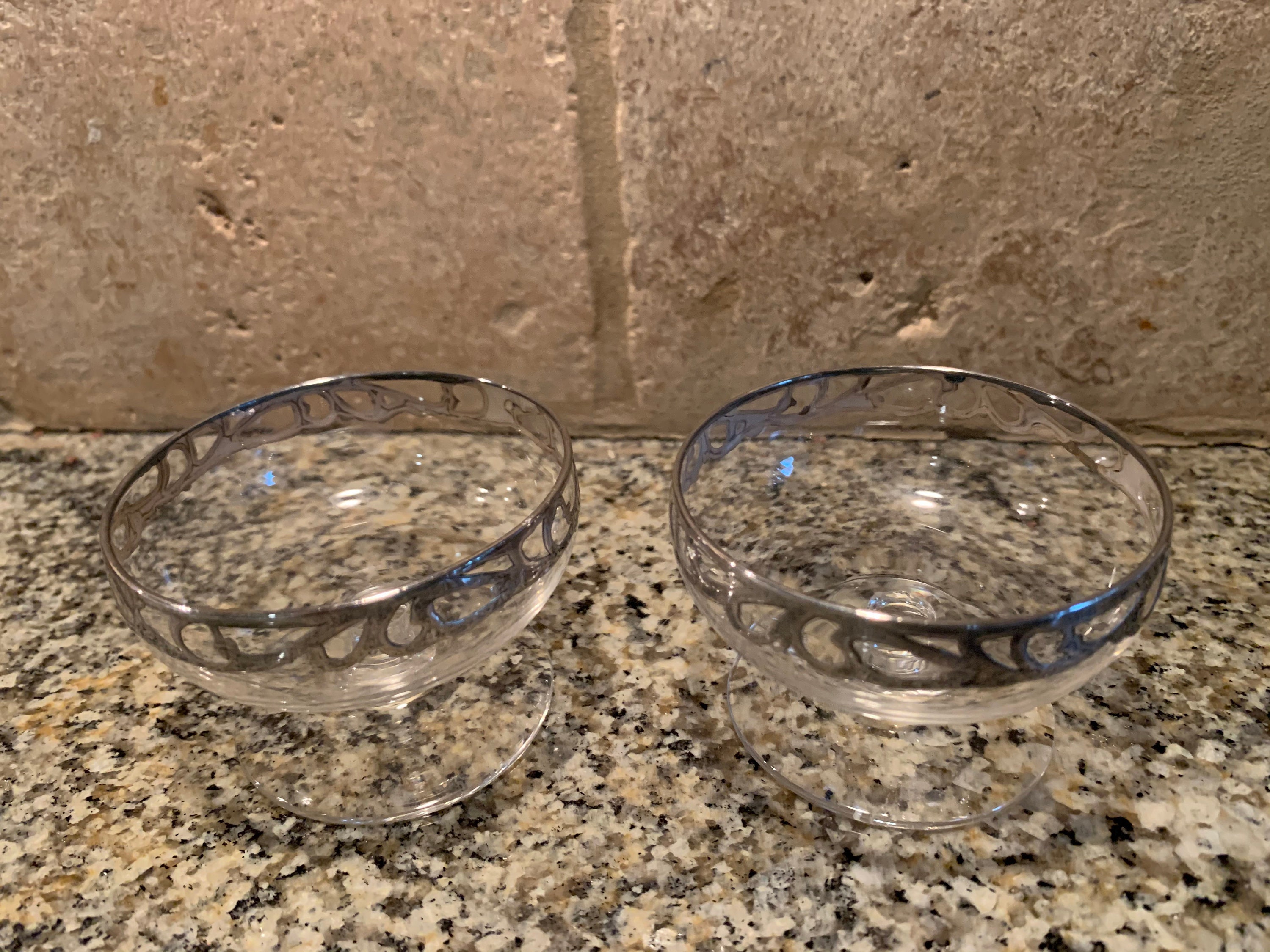 Footed Glass Salt Cellars With a Sterling Rim Set of Two Etsy