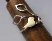 Brass bird on silver branch ring (multi size)