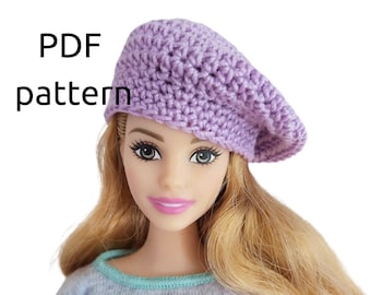Crocheted Beret Pdf Pattern for Barbie Doll. Downloadable Pattern