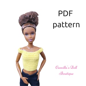 Patrón en PDF para top romántico de crochet para muñecas de 11,5 pulgadas