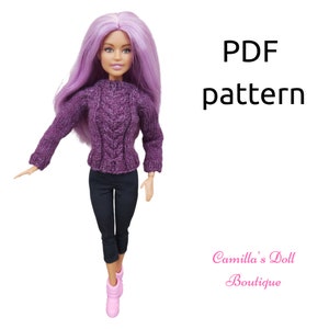 Knitted sweater pattern for 11,5 inch dolls. PDF PATTERN