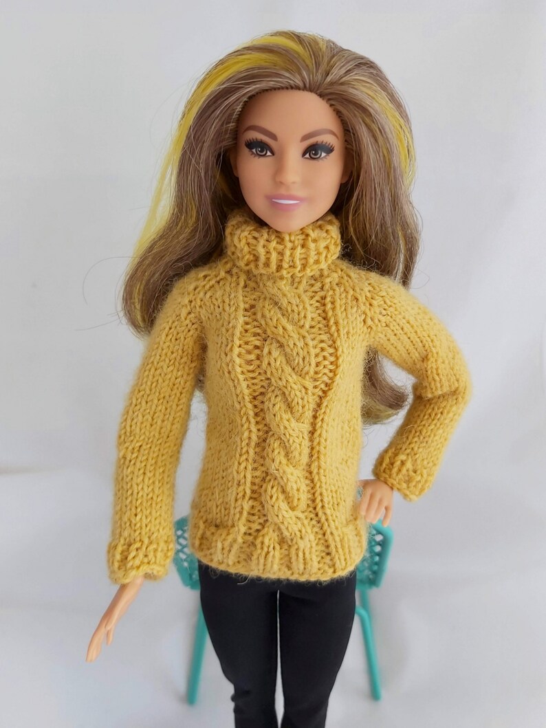 Handmade Sweater fits Barbie and other similar dolls Yellow great ornament too