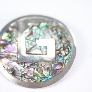 Vintage Mexico Jewelry Alpaca Snake Maze Spiral Abalone Inlay Aztec Mayan Pin Brooch Pendant Taxco
