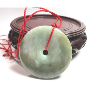 Certified Natural Green Jade Donut Unisex Pendant 55in 44g Amulet Only Good Luck Wealth