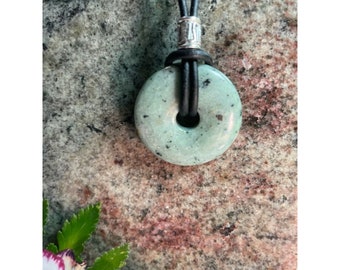 Green Jade Multi Color Black Dot Donut Pendant Necklace 30mm Leather Cord Unisex Good Luck Jewelry with Free Gift Box