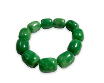 Emerald Green Jade Beaded Stretch Bracelet Chunky Good Luck Prosperity Health Girlfriend Gift