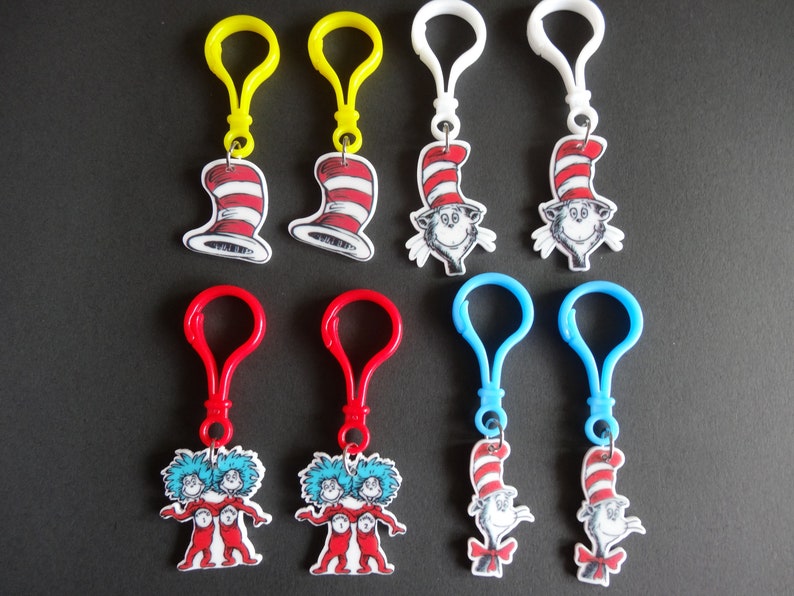 Dr. Seuss Cat in the hat Zipper Pull /Key Chain/Party Favors/ image 2