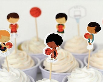 24 pcs Basketball Team Cupcake Toppers/Birthday Decorations/Cake Decorations /Sport Theme Party