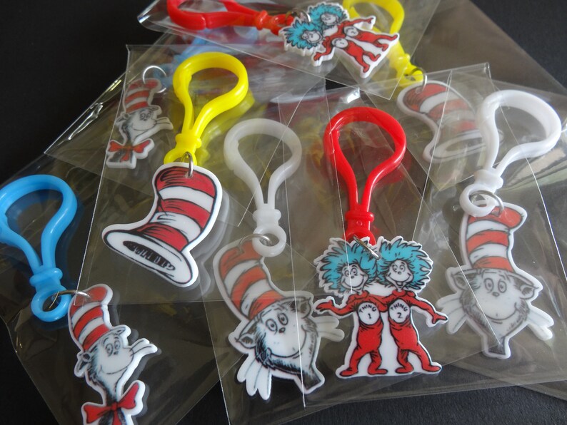 Dr. Seuss Cat in the hat Zipper Pull /Key Chain/Party Favors/ image 8