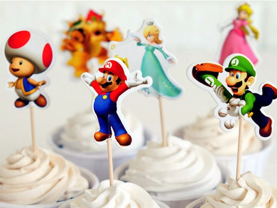 24 Pcs Set Super Mario Bros Cupcake Toppers Birthday Etsy