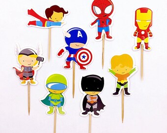 Superhero Boys Cupcake Toppers/Party Decorations/Birthday Decorations/Cake Decorations