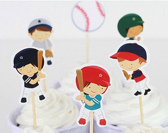 24 pcs Baseball Team Cupcakes Toppers/ Cake Decoration