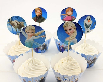 24 pcs/set Frozen Cupcakes Wrappers and Toppers/ Birthday Party Decorations