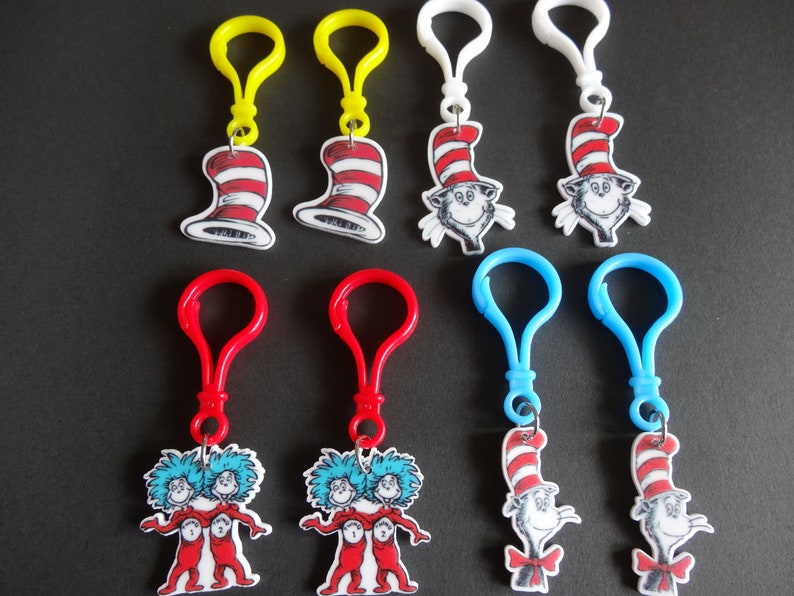 Dr. Seuss Cat in the hat Zipper Pull /Key Chain/Party Favors/ image 1