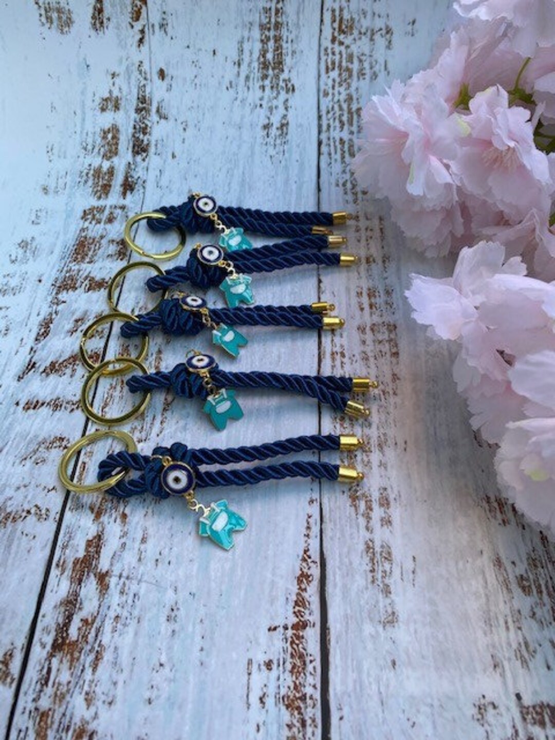 Ready to Ship 10 Pieces Navy Blue Christening Baptism Key Chain Party ...